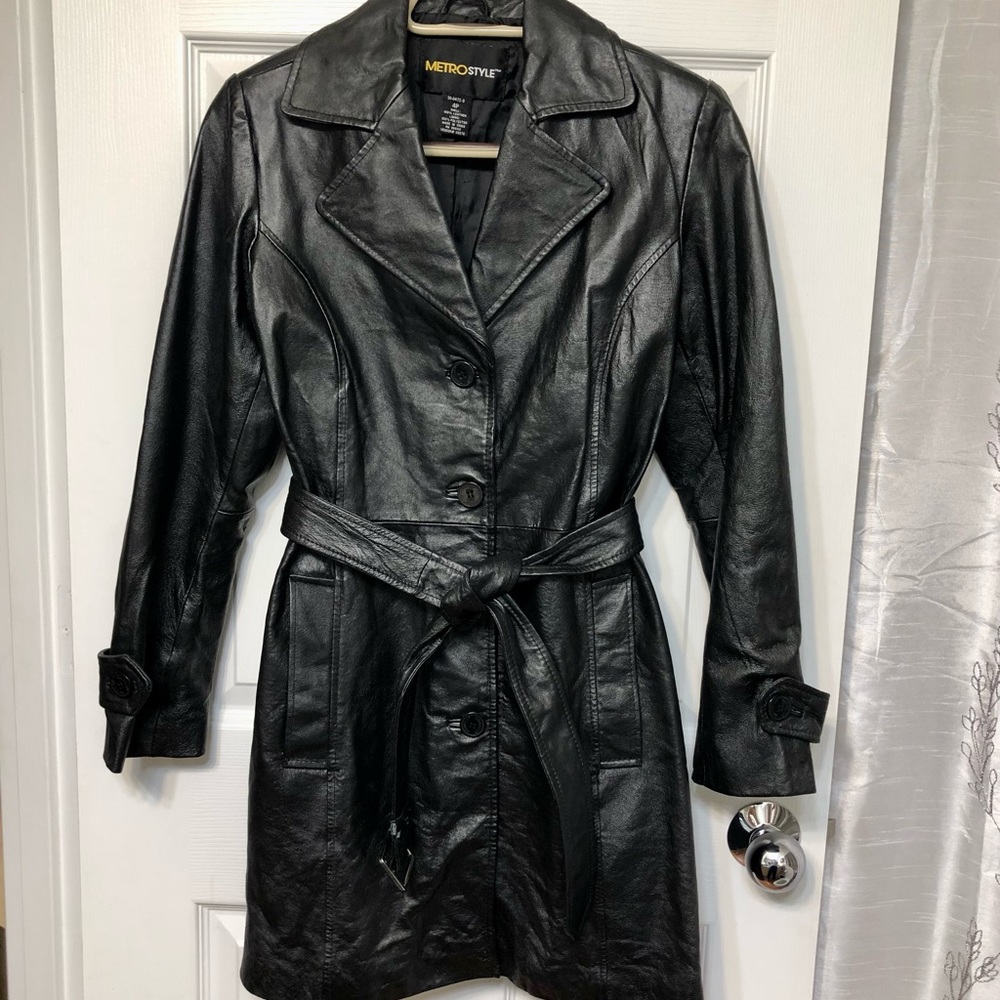 Leather Short Trench Jacket Size 4P Black NWOT